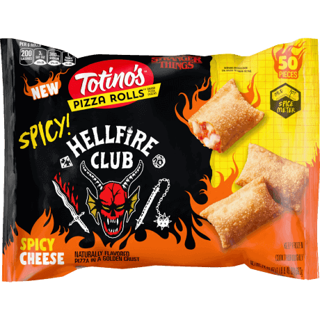 Totino's Hellfire Club Spicy Cheese Pizza Rolls 50 count, front of pack