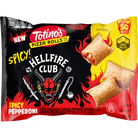 Totino's Hellfire Club Spicy Pepperoni Pizza Rolls 50 count, front of pack