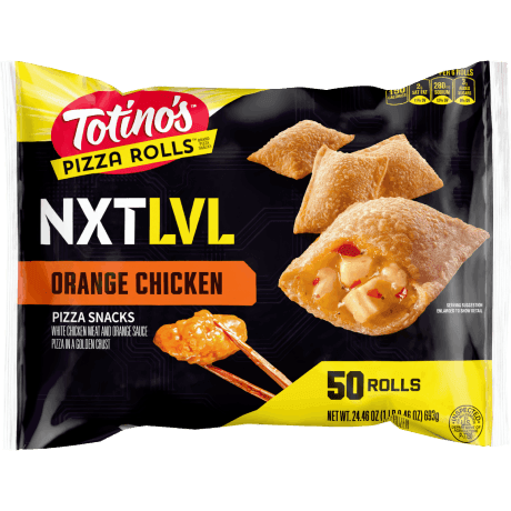 Totino's NXTLVL Orange Style Chicken Pizza Rolls 50 count, front of package